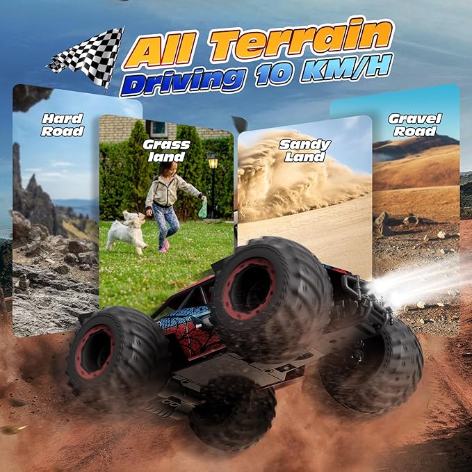Tecnock RC Truck Remote Control Car for Kids Ages 6-8 8-12 1/20 Scale Off Road 2WD RC Cars with LED Lights and 50 Min Run Time 2.4GHz All Terrain Toys Vehicle Gifts for Boys Girls