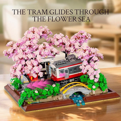 Wise Block Cherry Blossom Train Diorama Building Set – Japanese Artificial Bonsai Tree Building Toy Building Block Set for Home Office Botanical Decor Birthday Gifts for Adults 3150 Pcs