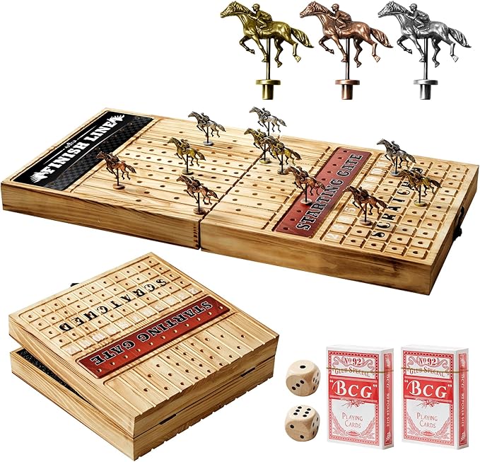 Horse Racing Board Game with 11 Luxury Metal Horses Horse Race Board Games Horse Racing Game Horse Race Game Foldable Thickened Solid Wood