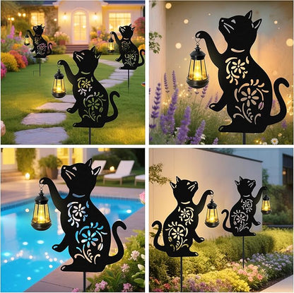 Solar Cat Hanging Lantern Outdoor Black Cat Solar Lights Cat Lover Gifts for Women Mom Grandma BirthdayMother's DayWaterproof Garden Ornaments Decor Outside BackyardPatioPathway