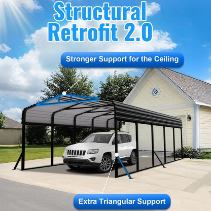 12x25FT Metal Carport, Extended Heavy Duty Carport with Reinforced Frame & Side Support Poles for All-Weather, Large Car Port for Pickup Trucks, Boats, Cars & Tractors