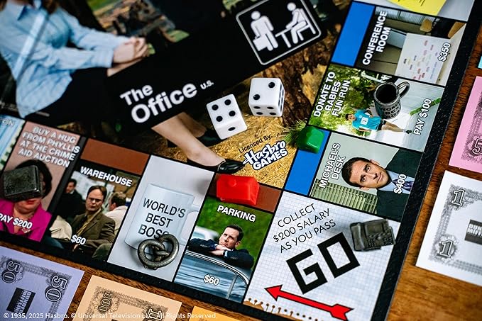 Monopoly: The Office Board Game Featuring World's Best Boss Mug Dundee Award Box of Paper &amp More Buy Sell Trade Scranton’s Locations from Reception to The Conference Room Officially License