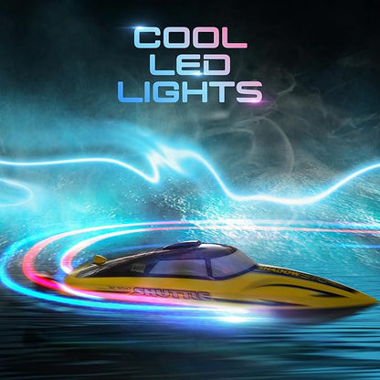 BEZGAR Remote Control Boat for Kids - 2.4GHz Fast RC Boat with LED Lights &amp Portable Suitcase for Pools Lakes &amp Salt Water Summer Water Toys Gifts for Boys &amp Girls Age 6 7 8-12 Years Old