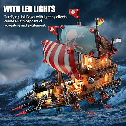 Pirate Ship Building Kit (916 Pcs) with LED Lights - Standard Brick - Compatible Creative Pirate Toy Model - Ideal Gift for Kids Teens Adults &amp Boys Ages 8-12 (Birthday/Christmas/Party)