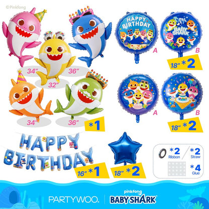 PartyWoo Baby Shark Family Foil Balloons 13pcs Baby Shark Family Blue Round Star Mylar Happy Birthday Banner Letter Balloons for Boys and Girls Under the Sea Kids Birthday Party Decorations