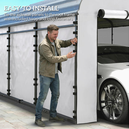 Outsunny Carport Replacement Sidewall Panels Set of 4 for 12' x 20' Carports, UPF50+ Waterproof PE Tarp Replacement Side Wall Cover with Zipper Door, Top Cover and Frame Not Included, White