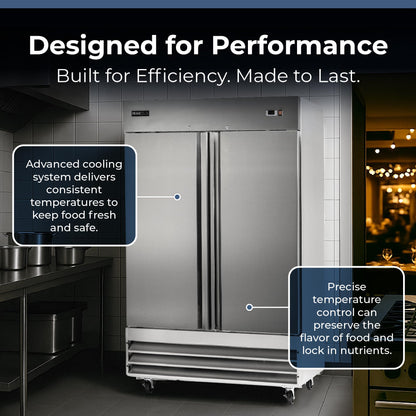 PEAKCOLD Double Door Commercial Refrigerator, 47 Cu. Ft., 54" W Stainless Steel Reach-In Upright Refrigerator, Adjustable Shelves, Auto Defrost, Digital Thermostat, Freestanding Industrial Fridge