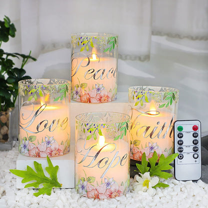 PETRISTRIKE Pink Flameless Pillar Candles, Glass Led Candles Battery Operated with Remote/Timer, Set of 4 Candles Set for Woman Gifts, Mother's Day, Centerpiece Decor