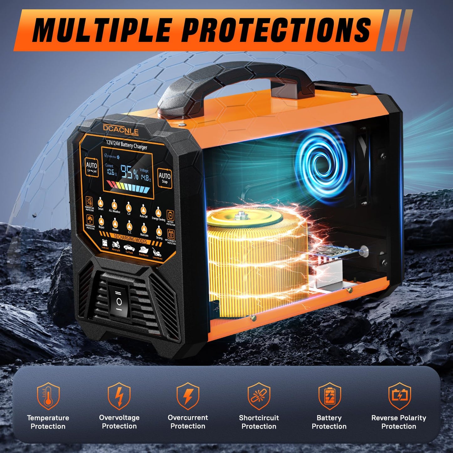 DCACNLE Car Battery Charger Heavy Duty,12V/24V Portable Smart Trickle Charger Battery Maintainer,Maintenance/Winter Mode,for AGM Auto Motorcycle Truck Rv Lawn Mower - for Lead Acid Batteries