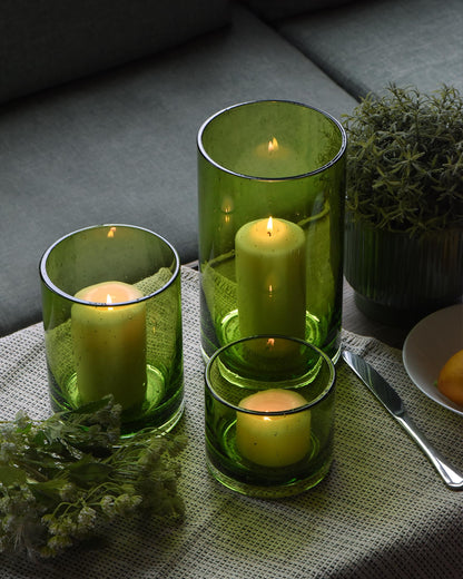 ARIAMOTION Hurricane Candle Holders Set of 3, Spring Green Glass with Seeded Bubbles, Pillar Candle Holders, Cylinder Vase Centerpieces 10" 7" 4" Height