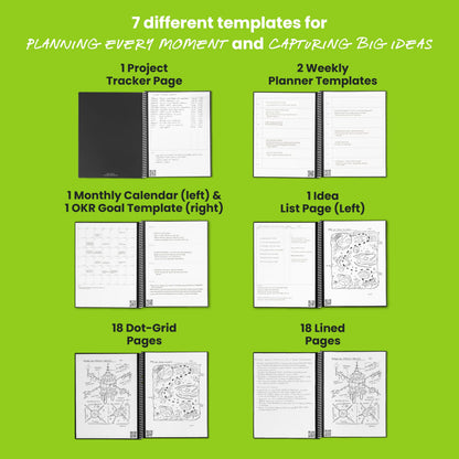 Rocketbook Fusion Hybrid Reusable Planner and Notebook in One, Additional Blank Pages, Goal and Project Tracker, Undated Planner, Letter Size 8.5x11, Black (Pack of 1)