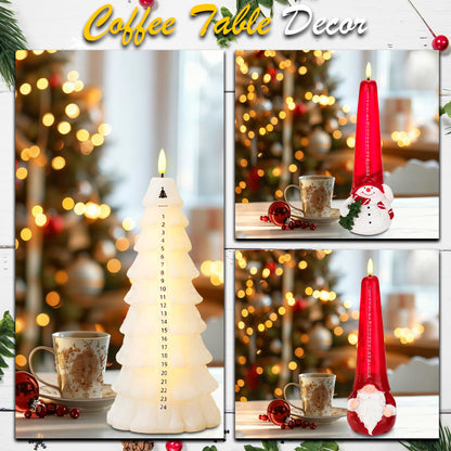 Flameless Christmas Countdown Candles with Remote, 3D Flickering Flame Christmas Tree Battery Operated LED Advent Calendar Candle, 24-day Automatic Xmas Countdown, Christmas Decoration for Home