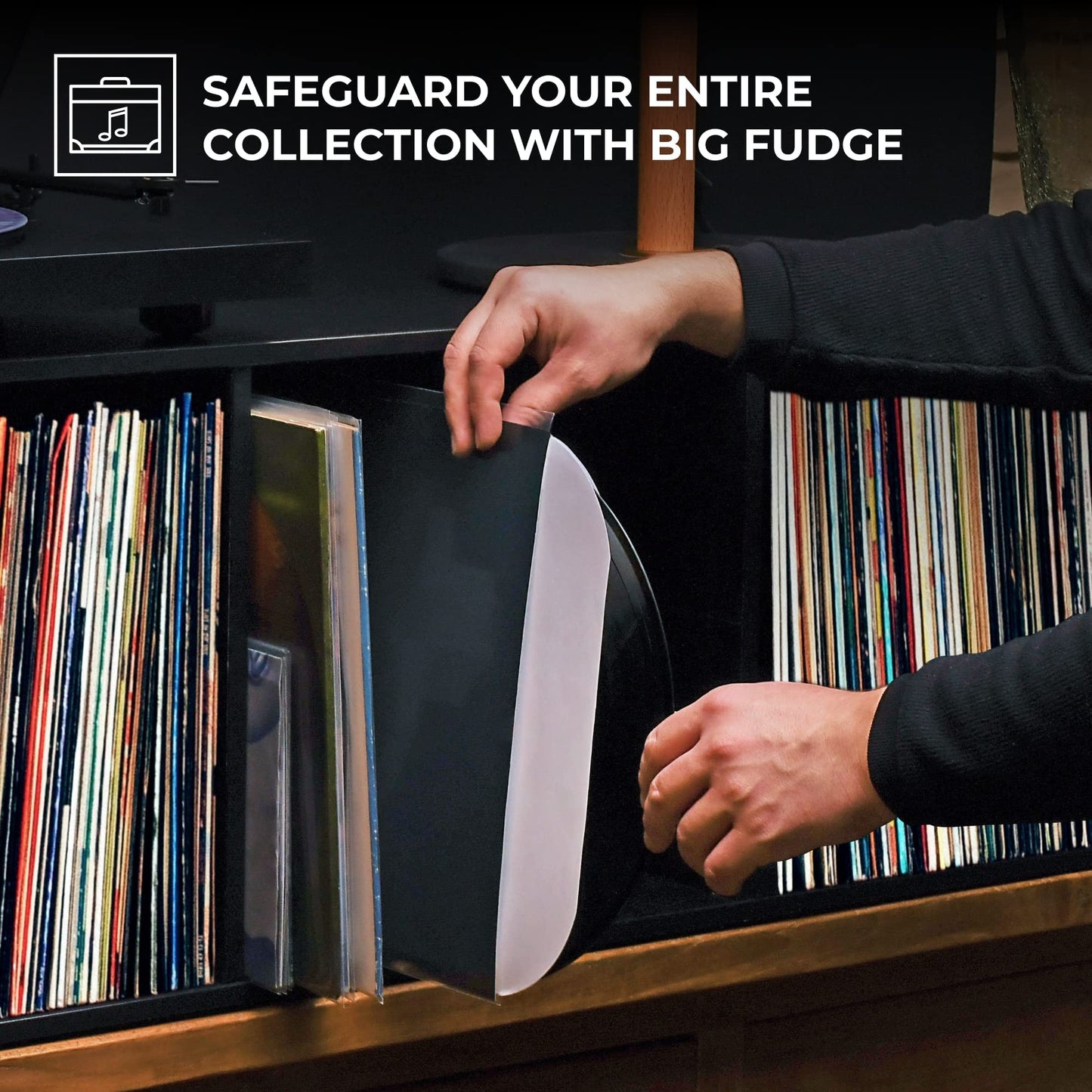 Big Fudge 50x Vinyl Record Inner Sleeves - Round Corners for 12" Records - Vinyl Record Sleeves in Heavyweight & Acid Free Paper - Protective LP Album Cover - White