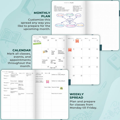 Clever Fox Teacher Planner – School Year Planner with Calendars & Lesson Plans – Teacher Plan Book for Classroom & Homeschool Organization - Undated, 7x10″, Hardcover (Aquamarine)