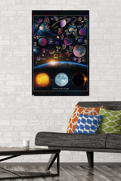 Trends International Ali Chris - The Solar System: Total Eclipse Letters Wall Poster, 34L x 22.4W, Premium Poster & Mount Bundle