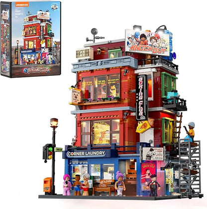 Street Fusion Boxing Club Lighting Building Bricks Set - City Town Modular Playset Collection Display kit with Minifigures 3036 Pcs for Adults &amp Teens &amp Life Enthusiasts
