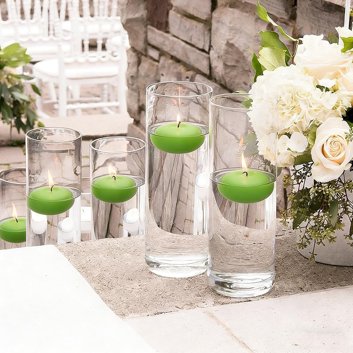 Green Floating Candles 3 inch 12 Pack - Floating Candles for centerpieces - Wedding Decor - Burning Time 8-10 Hours