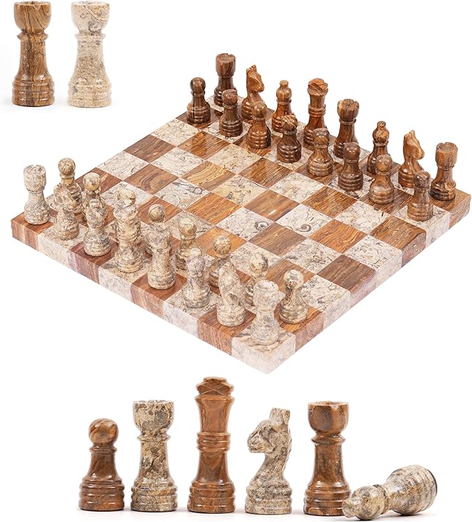 10” Marble Chess Set Coral &amp Red Unique Chess Board with 32 Pieces &amp 2 Extra Queens Luxury 2 Player Chess Game for Adults Elegant Decorative Gift for Women's Day &amp Room Decor