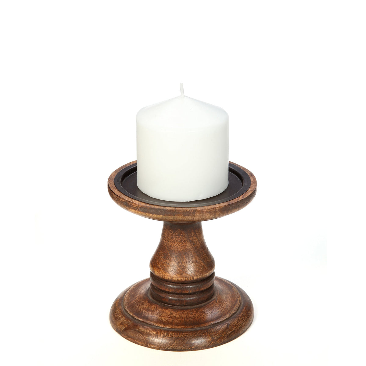 Hosley Set of 2 White Wooden Pillar Candle Holder 7 Inch High Bundle with Set of 4, 3 Inches High, White Unscented Pillar Candles