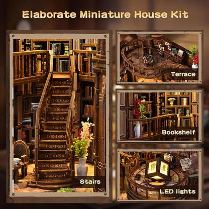 Book Nooks for Adults DIY Miniature Dollhouse Book Nook Kit Model Kits Craft Kits for Adults 3D Wooden Puzzle Book Nook Craft Bookshelf Decor Adult Craft Kits Gift with Led Light