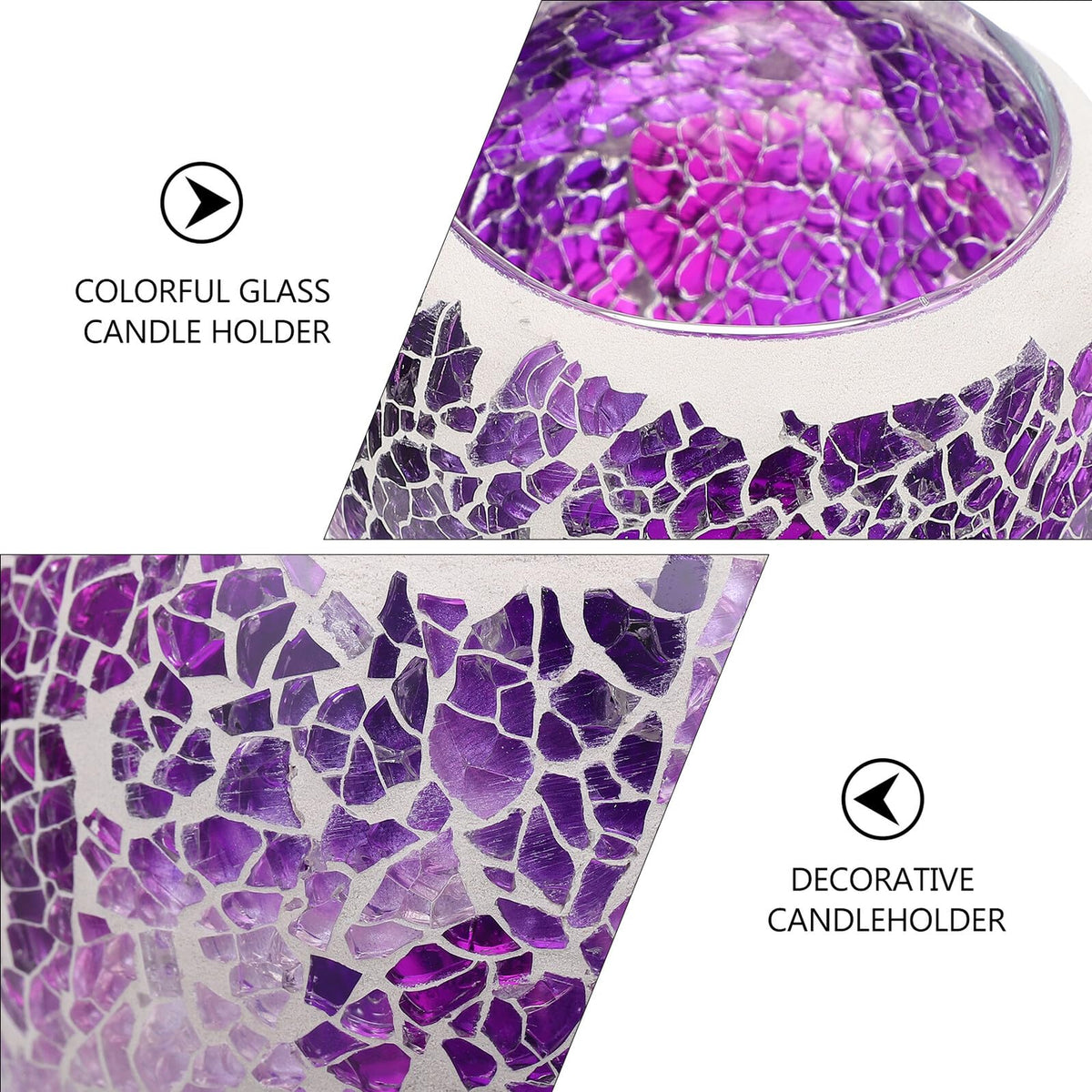 HOOTNEE European Style Mosaic Glass Candleholder, Purple Table Decor for Romantic Dining, Restaurant Candlestick, Decorative Glass Candle Stand for Home and Wedding Centerpiece