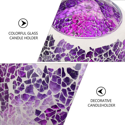 HOOTNEE European Style Mosaic Glass Candleholder, Purple Table Decor for Romantic Dining, Restaurant Candlestick, Decorative Glass Candle Stand for Home and Wedding Centerpiece