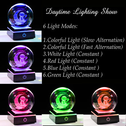 3d Astronaut Figurine Statue Crystal Ball 80mm 3.15inch - Space Astronomy Gifts Solar System Model Decor Crystal Sphere Unique Gifts For Men Him Birthday Dad Physics Science Teacher Night Light Lamp