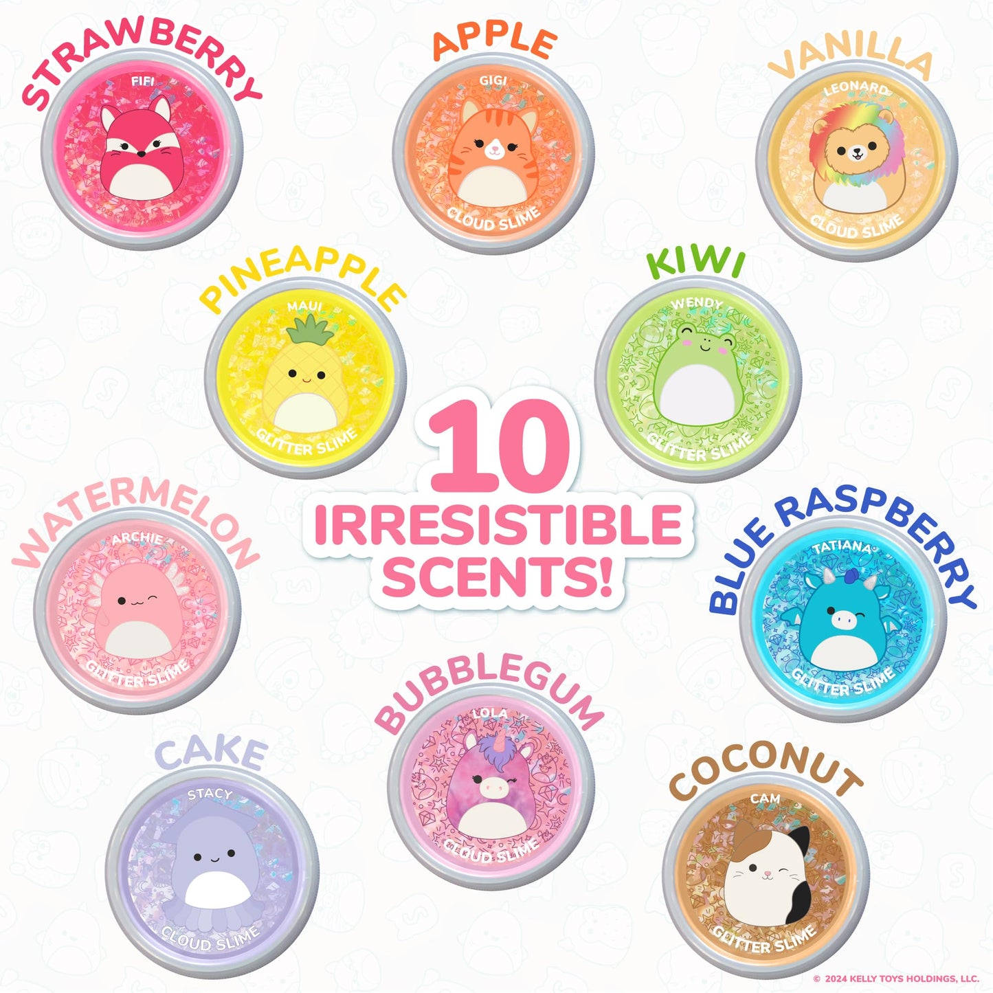 Squishmallows Ultimate Slime Mix'Ins, 10-Pack, Glitter & Cloud Slime, 8 Fun Add Ins, Pre-Made for Kids, Crunchy, Bulk, Great 6 Year Old Toys, Super Soft Sludge Toy