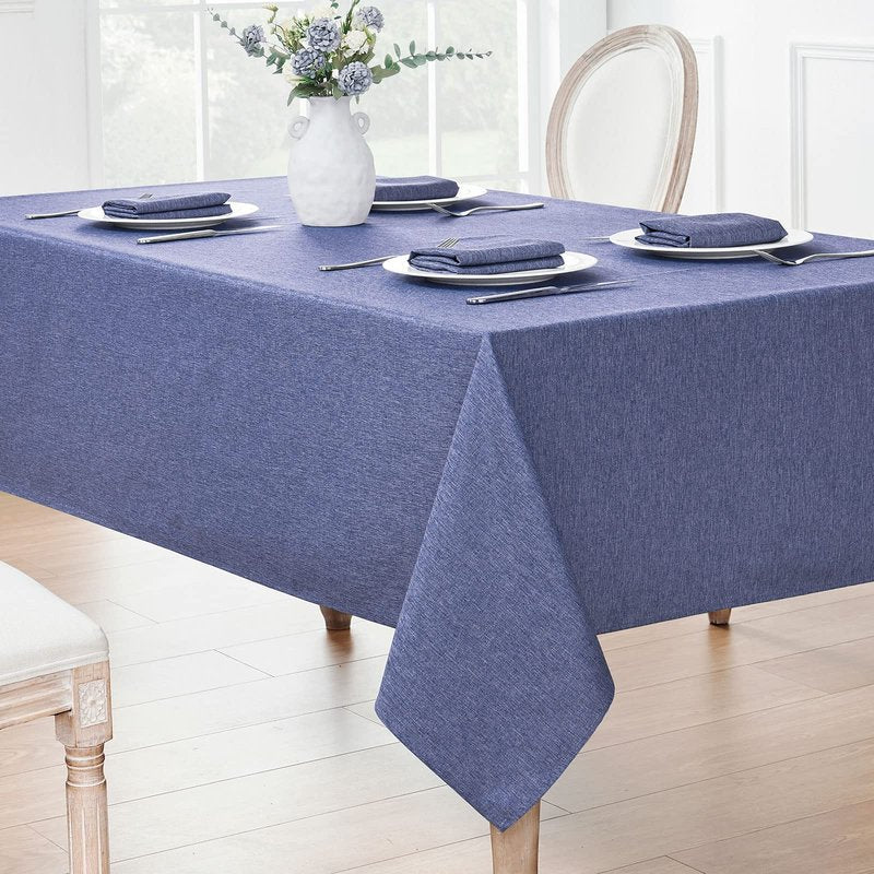Veblandy Rectangle Tablecloth Linen Textured Waterproof & Stain Resistant Table Cloth Wrinkle Free Decorative Fabric Farmhouse Table Cover for Dining/Party/Buffet/Wedding, 60 x 84 Inch, Demin Blue