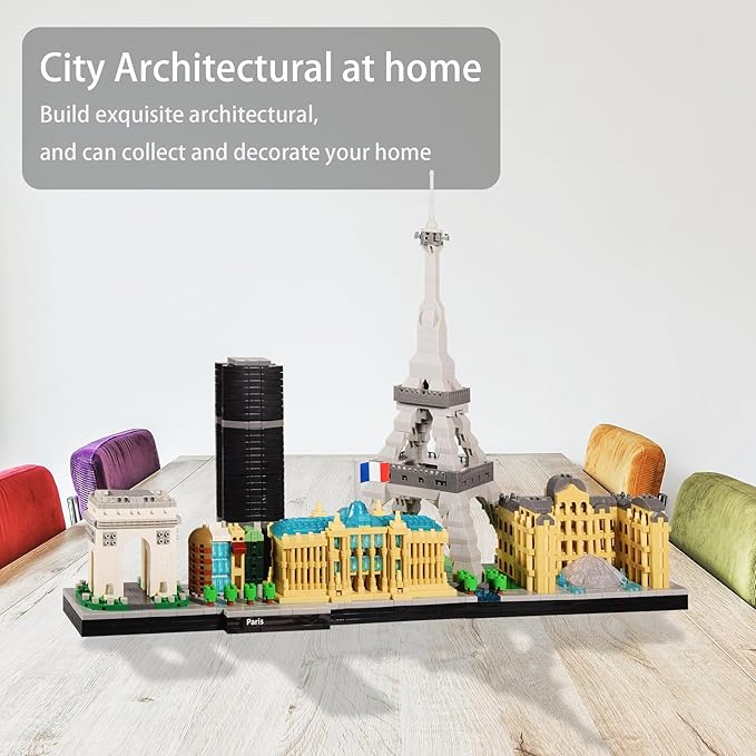 Paris Skyline Architecture Micro Building Blocks Set with Eiffel Tower and The Louvre for Adults Unique Collectible Model Present for Ages of 14+ 3680PCS