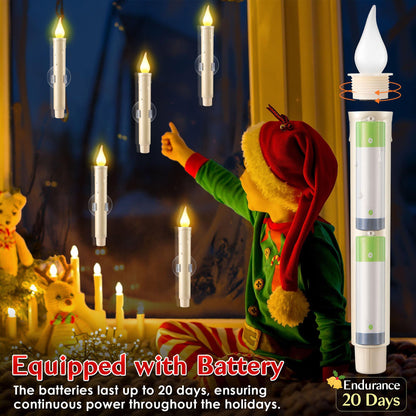 Enhon 12 Pcs Battery Operated Window Candles, Ivory LED Christmas Window Candles with Sensor Dusk to Dawn, Cordless Flameless Taper Candlestick with Battery & Suction Cup for Xmas Wedding Decorations