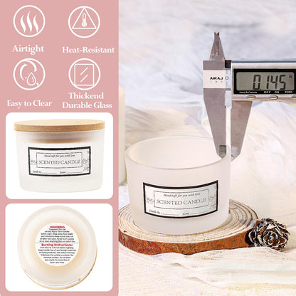 CONNOO 15 Pack 4 OZ Frosted Glass Candle Jars with Airtight Bamboo Lids for Making Candles, Bulk Small Wide Mouth Empty Candle Containers with Sticky Warning Labels - Dishwasher Safe