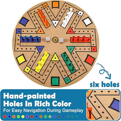 Kathfly Fast Track Board Game Wooden 3-6 Players Board Game Set with 24 Boards Games Pieces and 2 Dice Fast Track Games Night for Adult Teens Family Party(19.7 Inch)
