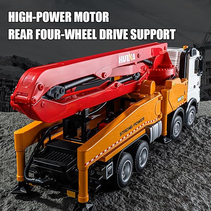 Concrete Pump Truck Toy 1:18 Scales Cement Truck Toy 11 Channel 2.4G Diecast Construction Trucks with Working Water Pump One-Touch Function120CM Pump ARM 630° Rotation for Teens 14+