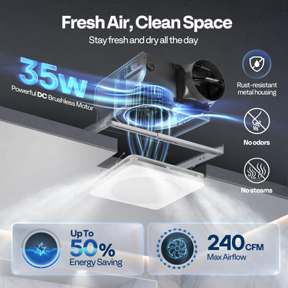 VIVOHOME Bathroom Exhaust Fan with Humidity Sensor, 240 CFM, 5-Colo with Humidity Sensor, 240 CFM, 5-Color LED, Remote Control and 10" Shutter Exhaust Fan with EC Motor, 900 CFM, Variable Speed, Timer