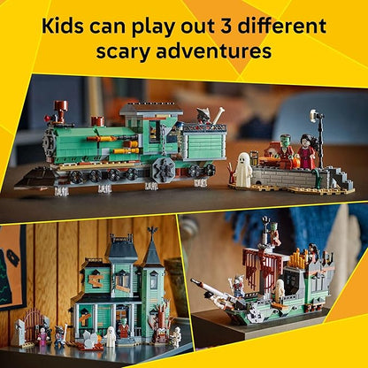 LEGO Creator 3 in 1 Haunted Mansion Building Toy for Kids - Halloween Building Blocks &amp Learning Toy for Girls &amp Boys Ages 9+ - Build a Haunted House Train or Ship - Gift for Birthdays - 31