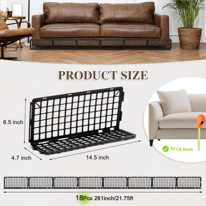 6.5" Height 261" Length in Total Under Couch Blocker, Under Bed Blocker for Pets Stop Pets from Hiding Under Furniture, Detachable Assembleable Under the Couches Blockers for Sofa Bed Cabinets, Black