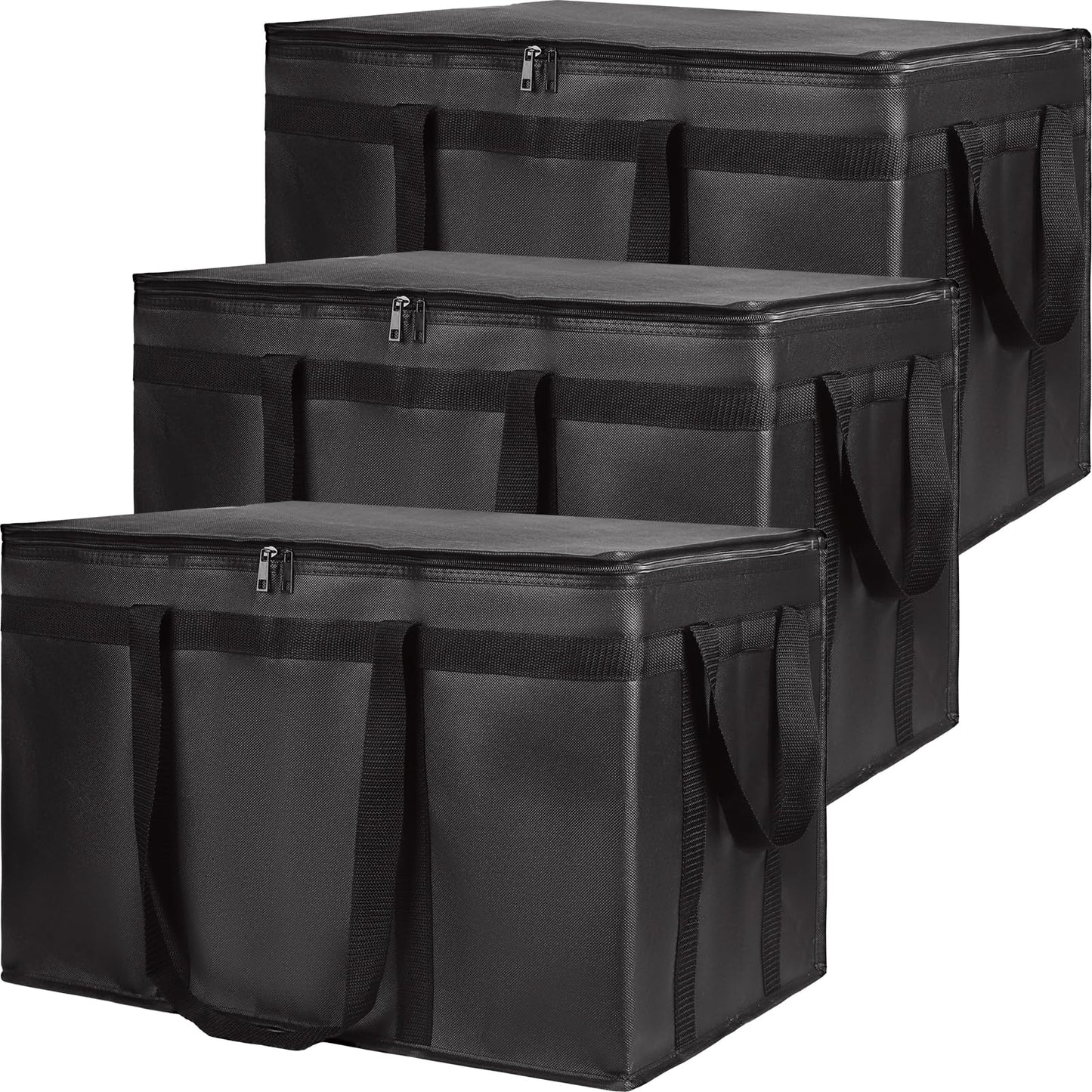 CIVJET Insulated Food Delivery Bag, XXXL Insulated Reusable Grocery Cooler/Hot Bags, Tote Bag for Shopping/Travel, Catering Bag 22x14x13, Black, 3-Pack