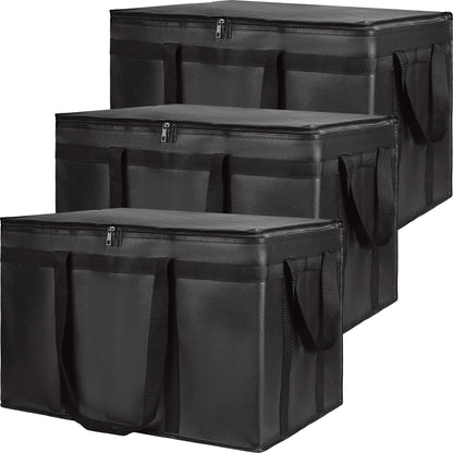 CIVJET Insulated Food Delivery Bag, XXXL Insulated Reusable Grocery Cooler/Hot Bags, Tote Bag for Shopping/Travel, Catering Bag 22x14x13, Black, 3-Pack