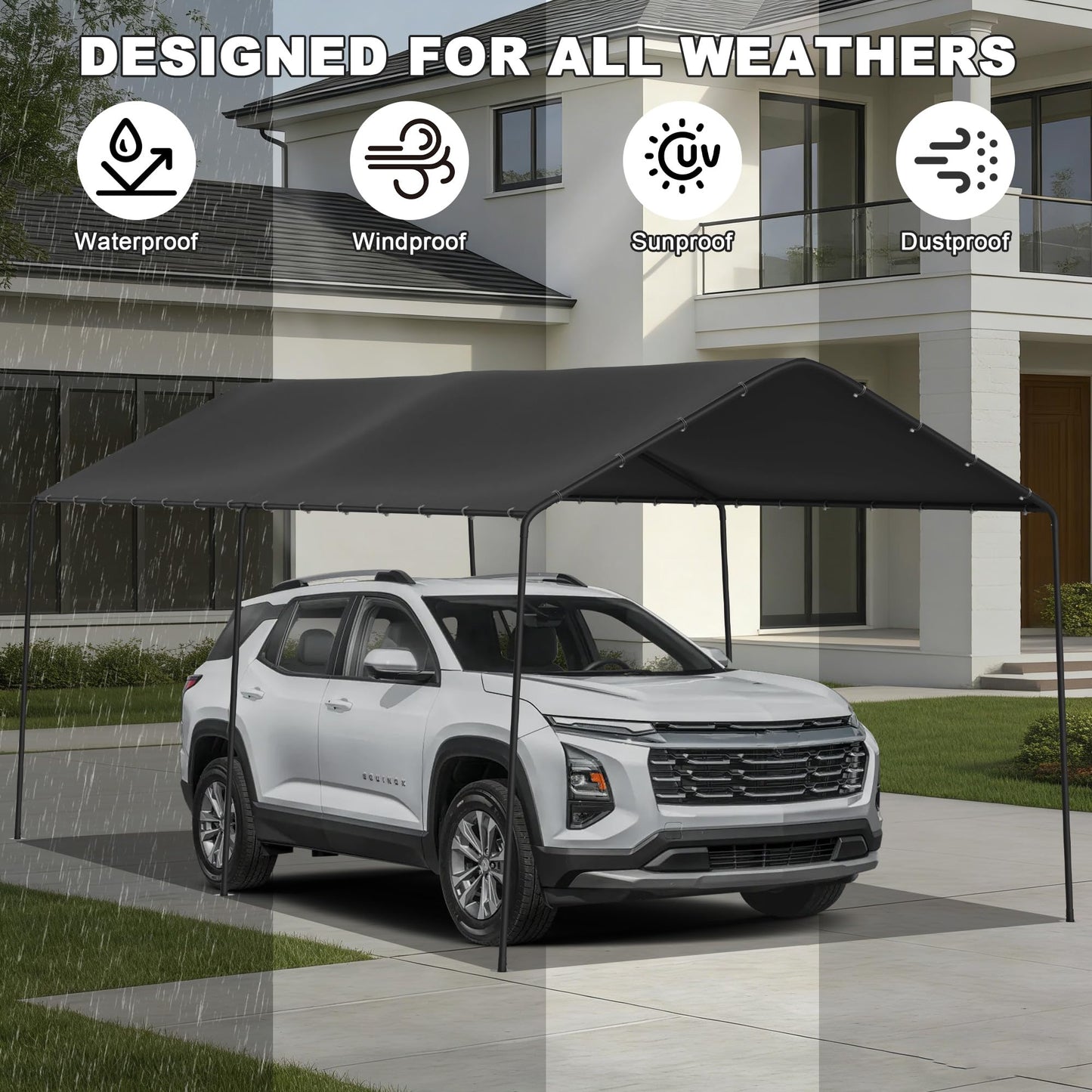 10 x 20 FT Carport Heavy Duty, Portable Garage Canopy Outdoor, Galvanized Car Canopy for Car Garage Shelter Tent Party Tent with Anchor Kit (Black)