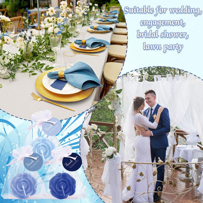 Treela 24 Set Flower Candles Wedding Favor for Guests Mini Blue Rose Shaped Tealight Candles for Return Gift Wedding Birthday Bridal Shower Housewarming Party