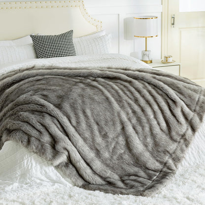 OMERAI Faux Fur Blanket, Ultra Soft Luxury Fuzzy Throw Blanket, Long Pile Plush Cozy Warm Decorative Blanket for Couch, Sofa, Chair, Bed, Heavy Weight, 50" x 60", Gray
