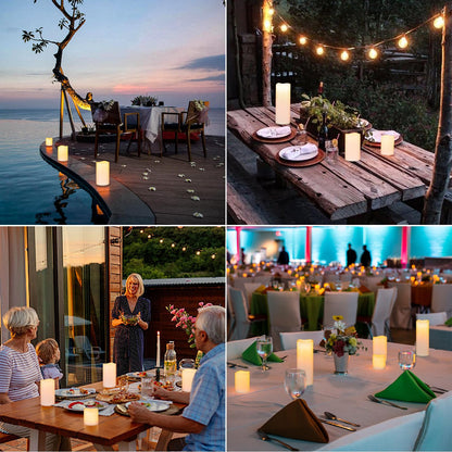 Eldnacele Waterproof Flameless Flickering Candles with 6 Hours Timer, Indoor Outdoor White LED Plastic Battery Operated Pillar Candles Pack of 4 Wedding Dinner Home Decor, D3”x H4” 5” 6” 8”
