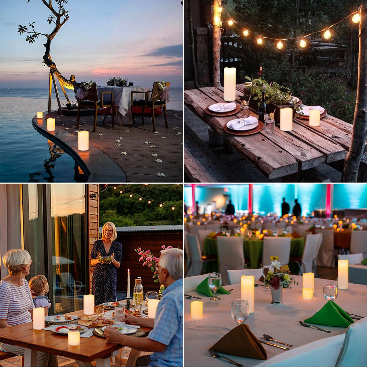 Eldnacele Waterproof Flameless Flickering Candles with Remote and Timer, Battery Operated LED Pillar Candles Indoor Outdoor White Plastic Candle Pack of 4 Wedding Dinner Home Decor, D3 x H4 5" 6" 8"