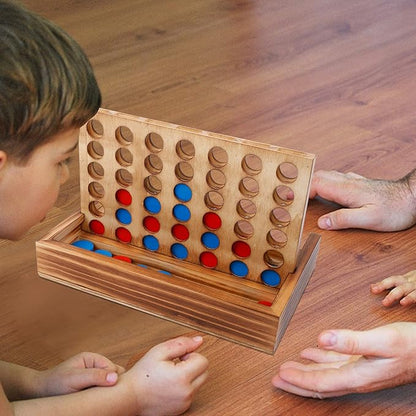 Glintoper Tic Tac Toe &amp 4 in a Row Tables Game Set Classic Board Line Up 4 for Living Room Rustic Table Decor and Use as Game Top Wood Guest Room Decor Strategy Board Games for Families