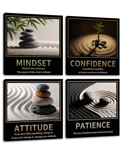 Kuiluuye Motivational Wall Decor Inspirational Zen Canvas Wall Art for Living Room Zen Stone Green Plant Picture for Office Workplace Painting Poster Artwork