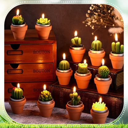 Lounsweer 60 Pcs Succulent Tealight Candles Bulk Novelty Decorative Cactus Candles Wedding Baby Shower Wedding Gifts with Mini Clay Holders for Birthday Party Home Mexican Party Favors (Simple)