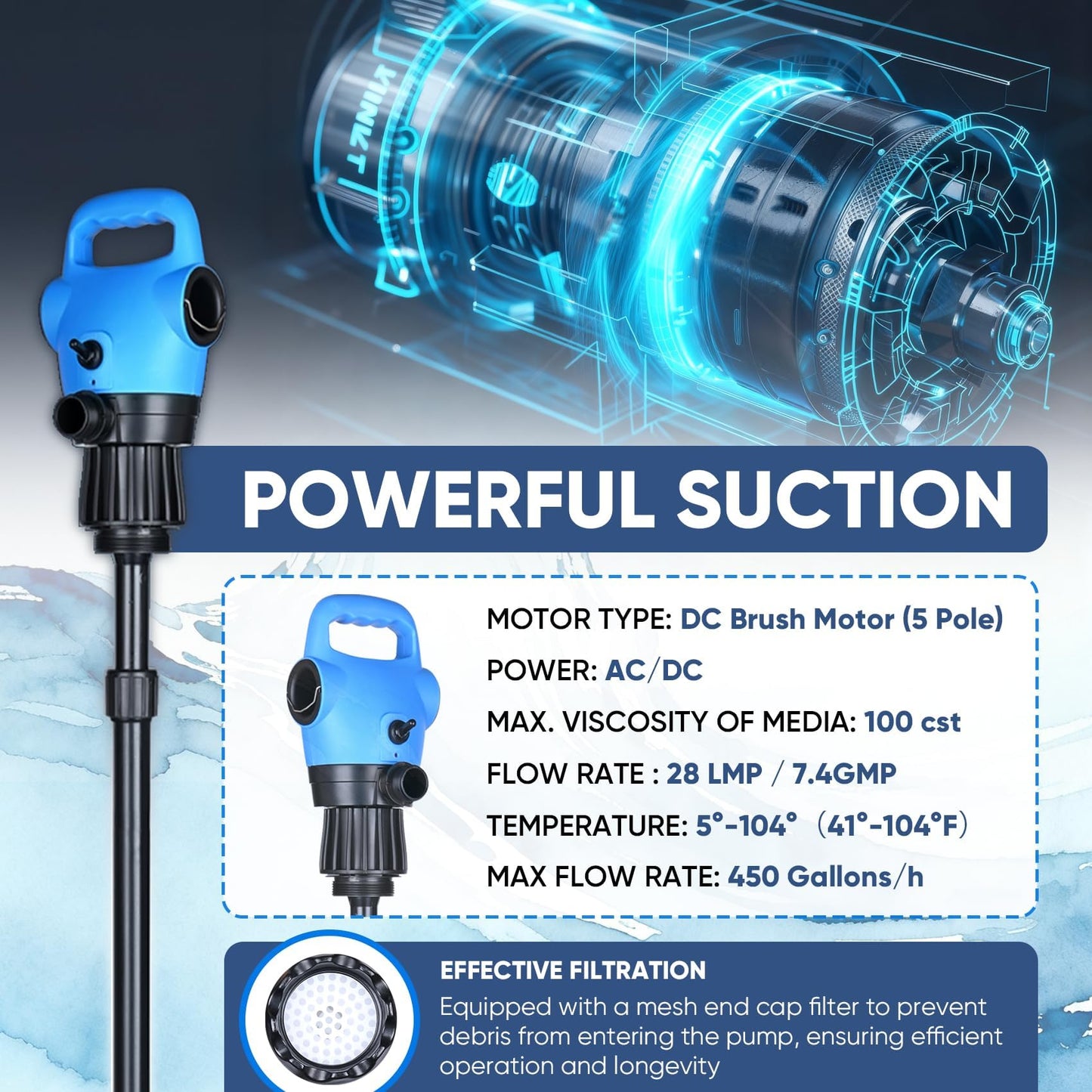 Electric Drum Barrel Pump, 110V-240V AC/ 12V DC Power, 55 Gallon Electric Transfer Pumps with 2-Inch Bung Adapter, 5 GPM Flow Rate, Suitable for DEF, Diesel, Water, Antifreeze