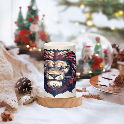 Grgvtei Flameless Candles Ferocious Lion Head Flickering LED Pillar Candles with Remote & Timer, Battery Operated Set of 2 Warm Glow for Wedding Party Home Decoration