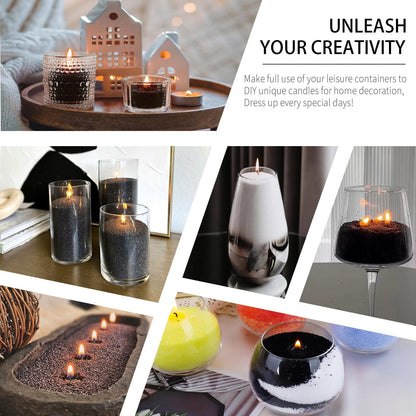 Pearled Candle Sand Set - 2.2Lb Sand Wax, 50X 6” Wicks, 6X Essential Oils, 2X Candle Jars with Lids, Smoke Free Powder Snow Halloween Candles, Over 240 Hours Burn Time DIY Candle Making Kit, Black
